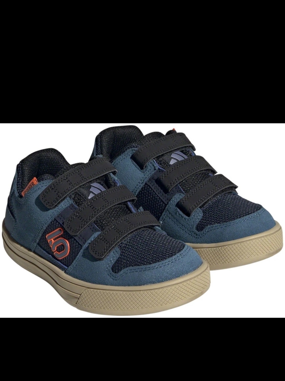 adidas FIVE TENS Kids Blue Velcro Sneakers with Tan Sole